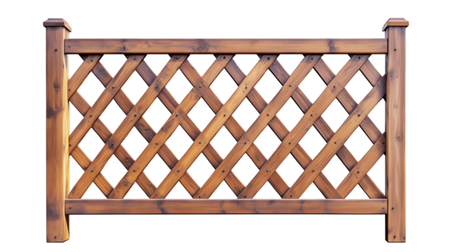 Lattice wooden fence with crisscross pattern isolated on transparent background, , clipping paths for design and decoration
