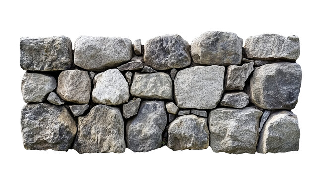 Low stone wall fence isolated on transparent background, , clipping paths for design and decoration