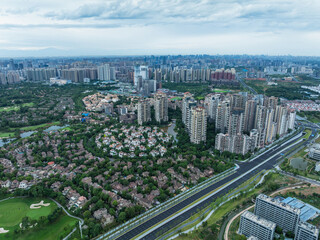 Aerial view of modern golf course resort in Chengdu , China