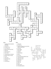 Crossword puzzle game with clues and solution.