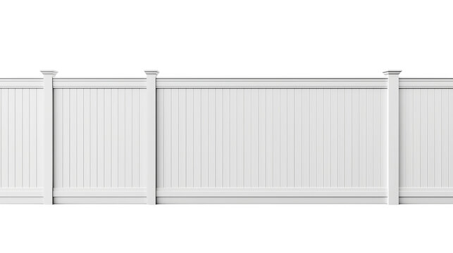 Vinyl white panel privacy fence isolated on transparent background, , clipping paths for design and decoration