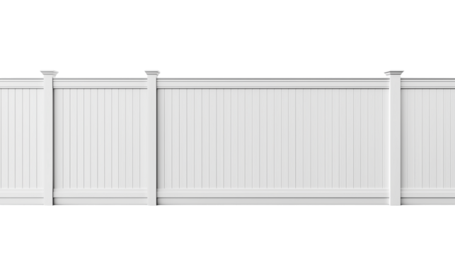 Vinyl white panel privacy fence isolated on transparent background, , clipping paths for design and decoration