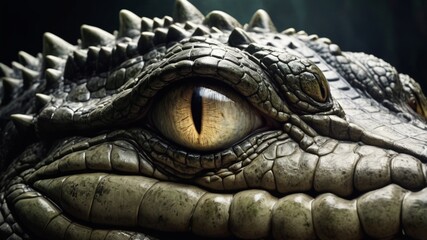 Fototapeta premium A dangerous reptile, a crocodile's head with sharp teeth, opens its mouth wide in a Florida swamp