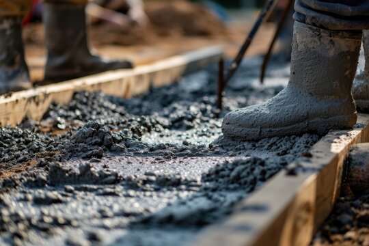 Roughcasting on a Construction Site: Preparing Concrete for Building with Action and Business Concept