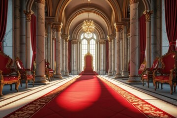 Royal Entrance: Red Carpet, Gold Throne, and Palace Grandeur
