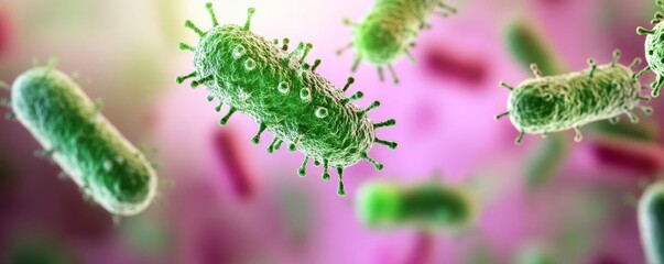 Fototapeta premium Prokaryotic chemotaxis in response to nutrient sources, bacterial movement, 3D illustration