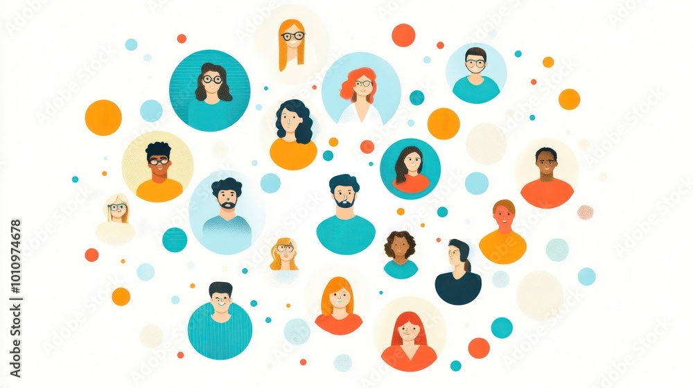 Poster a group of people are shown in a circle with a white background