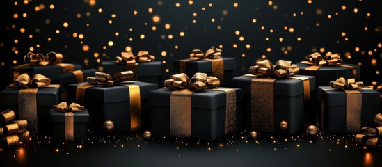 Luxurious Black and Gold Gift Boxes with Sparkling Bokeh Lights for Elegant Holiday Celebrations and Special Occasions