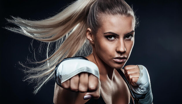 Junge Frau beim Kickboxen