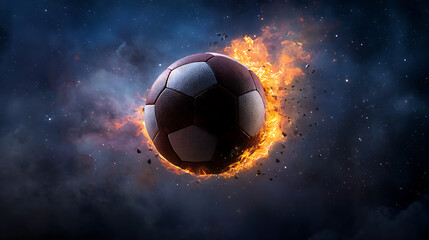 Fototapeta premium Explosive soccer ball in cosmic background