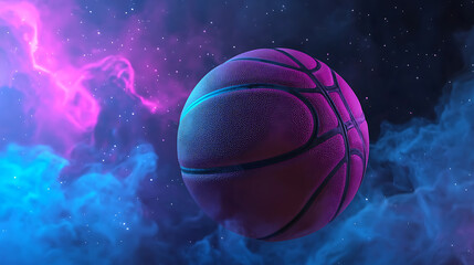 Fototapeta premium Cosmic basketball in a vibrant galaxy backdrop