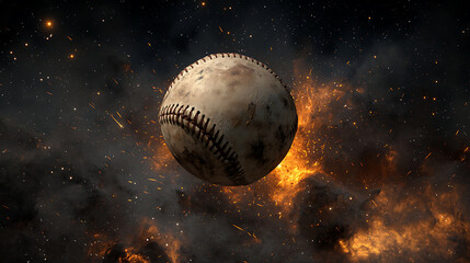 Baseball soaring through a cosmic explosion