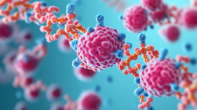 Prokaryotic ribosomes translating mRNA, protein synthesis, 3D illustration