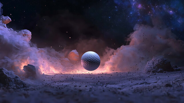 Golf ball floating in a cosmic explosion