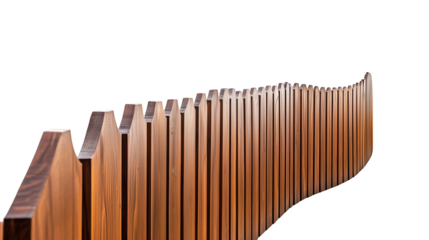  Curved wooden fence  isolated on transparent background, , clipping paths for design and decoration