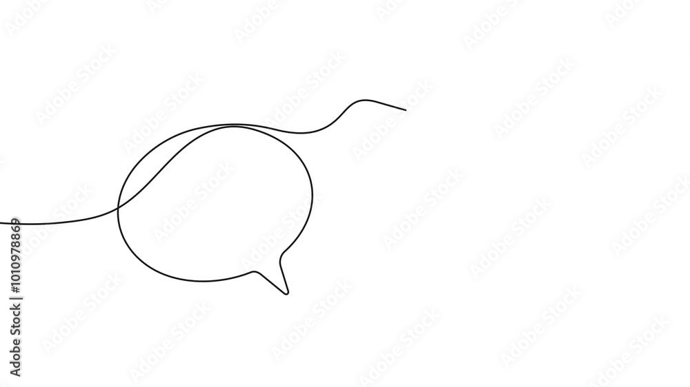 Poster one continuous line illustration of speech bubble or chat icons. continuous line drawing of communic