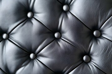 Naklejka premium A close-up of luxurious black leather upholstery featuring tufted design and round buttons, giving a sophisticated and elegant appearance.