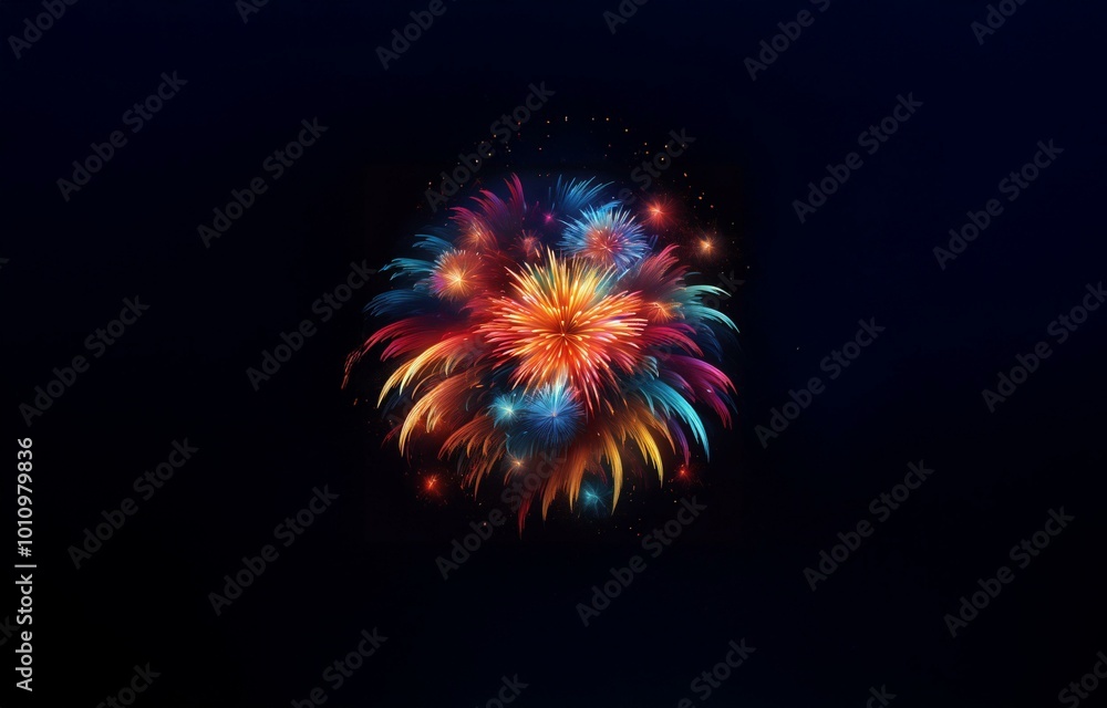 Poster colorful fireworks explode in the night sky, creating a vibrant and festive display.