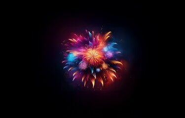 Fototapeta premium Colorful fireworks explode against a dark background.