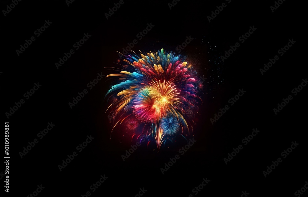 Aufkleber a colorful firework display explodes against a dark night sky.