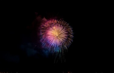 Fototapeta premium A colorful firework bursts in the night sky, creating a spectacular display of light and sparks.