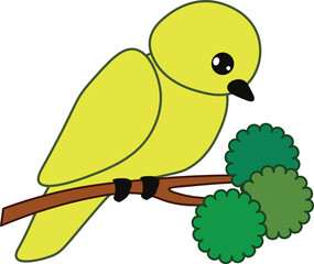 little yellow bird canary sitting on a tree branch, stock vector, cartoon, stock vector, cartoon