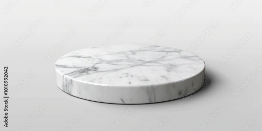 Poster white round marble podium, marble product display isolated on transparent background