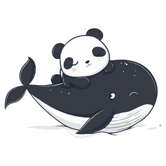 Fototapeta premium Cute cartoon panda is sleeping on the back of a cute whale, vector illustration with a white background