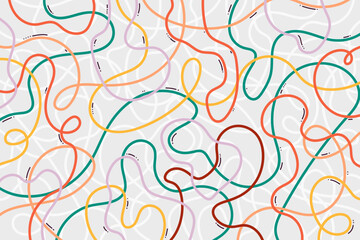 Colorful spaghetti and ramen design isolated on a white background.Abstract noodle background with wavy lines. Creative playful geometric art.