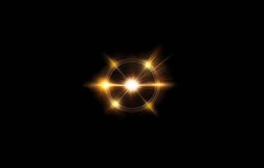 A bright gold light emits from the center of a circular glow with thin, glowing lines radiating outwards.