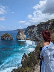 Bali, Indonesia, blue, sea, woman, tourist, redhead, holiday