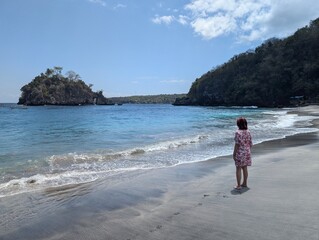 Bali, Indonesia, blue, sea, woman, tourist, redhead, holiday