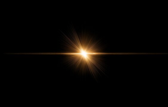 A single bright gold light source with rays of light radiating outward on a black background.