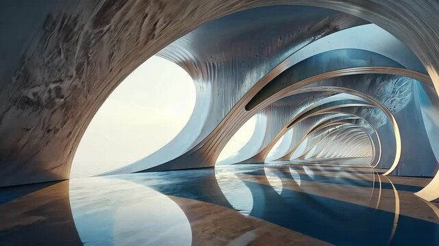 Futuristic architecture interior with abstract design reflections