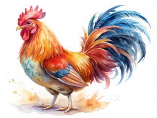 Fototapeta premium Celebrate the New Year with this charming watercolor Chinese chicken illustration, ideal for cards, posters,