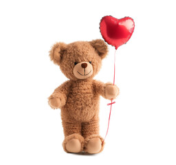 Obraz premium Cute brown teddy bear with heart. Isolated. Ai 