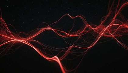 Red digital brainwaves in space, good for neural connections, neural network portrayal and artificial intelligence