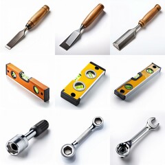 Assortment of tools isolated on a white background.