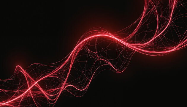 Red digital brainwaves in space, good for neural connections, neural network portrayal and artificial intelligence