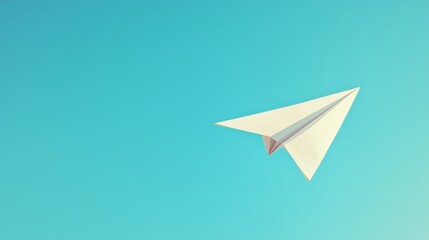 Isolated paper airplane on a clear blue sky background.