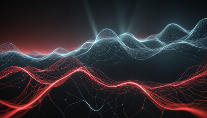 Red digital brainwaves in space, good for neural connections, neural network portrayal and artificial intelligence