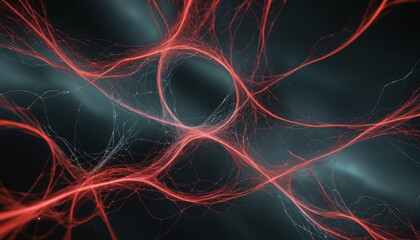 Obraz premium Red digital brainwaves in space, good for neural connections, neural network portrayal and artificial intelligence