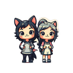 Cute Animated Cat-Eared Characters
