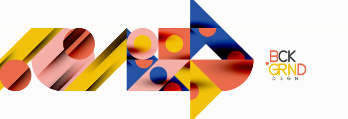 Trendy colorful circles, lines, arrows, triangles and other geometric shapes. Vector Illustration For Wallpaper, Banner, Background, Card, Book Illustration, landing page