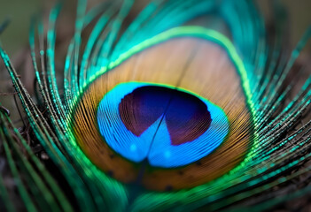 Naklejka premium Exotic Close up Peacock Feather Vibrant Blue Plumage Eye Pattern Beautiful Peafowl Bird