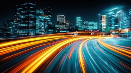 Obraz premium Vibrant Night Cityscape with Motion Lights