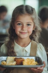 Young Girl Carrying Food Tray