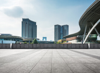 Modern Urban Skyline with Prominent Architectural Elements and Open Space