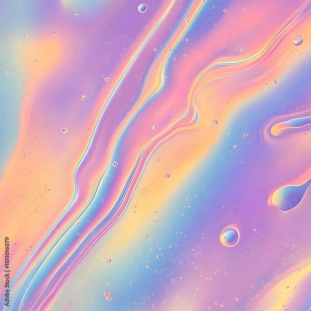 Poster iridescent colorful abstract background with bubbles, fluid texture pastel tones curvy wavy good vib