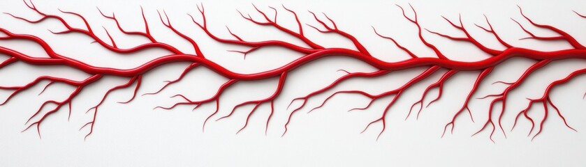 A striking visual of red abstract veins against a white background, symbolizing energy, health, and vitality.